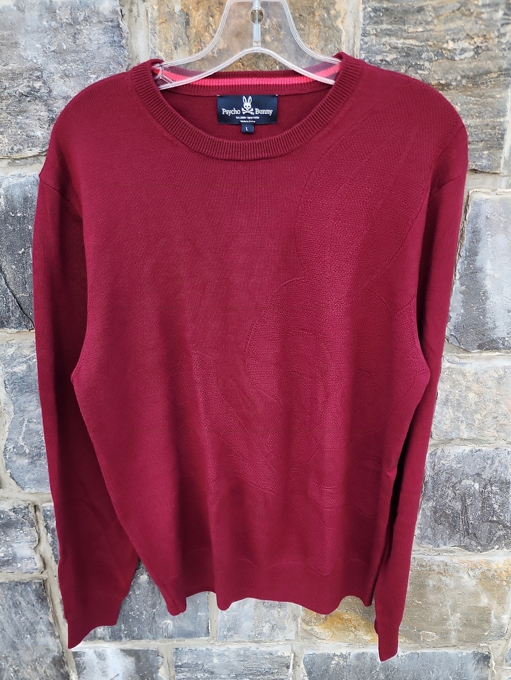 Psycho Bunny Moore Intarsia Sweater In Burgundy Men's size Large